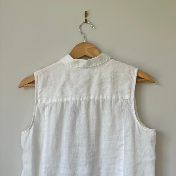 J. Jill Linen Button Front Collared Sleeveless Shirt Blouse White SP - Picture 6 of 6